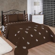 Imagem de Jogo De Lençol Realeza Micropercal Super King Bordado 04 Peças - Marro