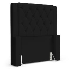Imagem de Cabeceira Cama Box Solteiro Atena 110cm Capitonê com Frame Suede Preto - Desk Design