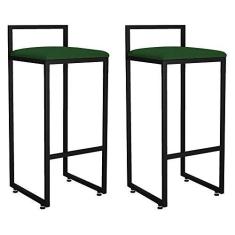 Imagem de Kit 02 Banquetas Altas Para Cozinha Sala de Jantar Hanna L02 Preto Suede Verde Musgo - Lyam Decor