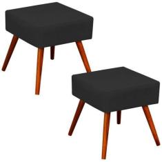 Imagem de Kit 02 Puffs Banqueta Decorativa com Pés Palito Lívia Suede Preto - Ly