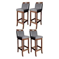 Imagem de Kit 4 Banquetas Alta para Bancada Milão Madeira Castanho Suede Cinza CCS