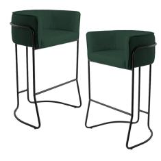 Imagem de Kit 02 Banquetas Fixa Preto Linho Verde Musgo C-117