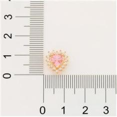 Imagem de Brinco Rommanel Banhado Ouro Coração Com Cristal Rosa E Zircônias