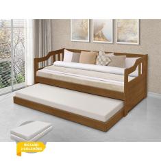 Imagem de Sofa Cama Solteiro De Madeira Maciça Com Cama Auxiliar + 2 Colchões - Imbuia - Cor: Marrom