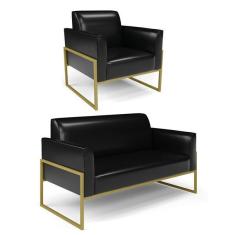 Imagem de Sof  Namoradeira Com Poltrona Base Industrial Alta Dourado Ma