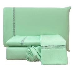 Imagem de Jogo De Cama Lençol Stella Casal 4 Peças Percal 300 Fios Ponto Infinito Macio - Verde Tiffany