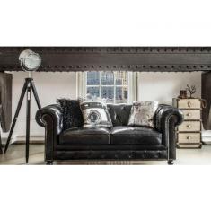 Imagem de Sofá Chesterfield de Couro 2 Lugares Preto