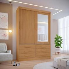 Imagem de Guarda Roupa Casal 2 Portas 6 Gavetas com Espelho 100% Mdf Atlanta Cinamomo