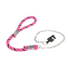 Imagem de Coleira guia roliça rosa abraçadeira de corrente 3.5 x 70 cm