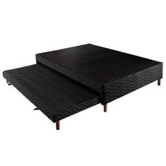 Imagem de Cama Box Base C-auxiliar Casal Sommier Rústico Bordado Black (138x188x30) - Paropas