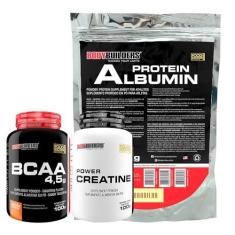Imagem de Kit Albumin Protein 500g (Refil) Baunilha + Power Creatina 100g + BCAA Tangerina 100g- Bodybuilders