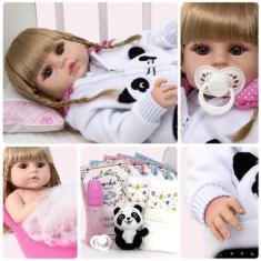 Imagem de Boneca Tipo Reborn Loira Pandinha Com 13 Itens Recém Nascida - Cegonha