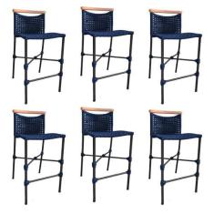Imagem de Kit 6 Banquetas Anne em Corda Náutica Base em Alumínio Preta com Detal
