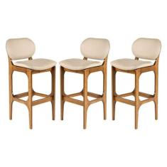 Imagem de Kit 3 Banquetas Alta com Encosto 50 x 104 Cm Decor Madeira Maciça Imbu