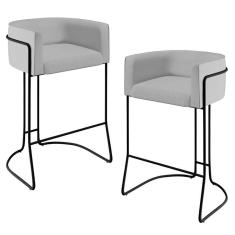 Imagem de Kit 02 Banquetas Fixa Preto Linho Cinza D-315