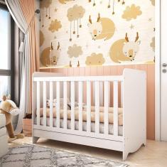 Imagem de Berço Mini Cama Americano 100% MDF 3 em 1 Ben Móveis Peroba Branco Brilho