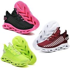 Imagem de Kit 3 Tênis Casual Esportivo Corrida Macio  Bordo/Verde - Evoltenn
