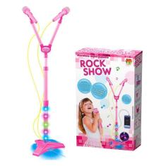Imagem de Microfone Infantil Musical Duplo C Luz Na Base Infantil Rosa