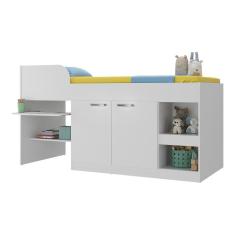 Imagem de Cama Solteiro Multifuncional Com Colchão Incluso 2 Portas E Escrivaninha Multimóveis Mp4233 Branco