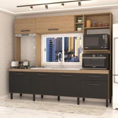 Imagem de Cozinha Compacta Mavie 6 Portas 1 Gaveta Pistão Freijó/Nero - Panorama