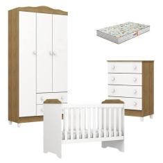 Imagem de Quarto De Bebê Mel Flat Branco Acetinado Amadeirado Com Colchão Gazin - Carolina