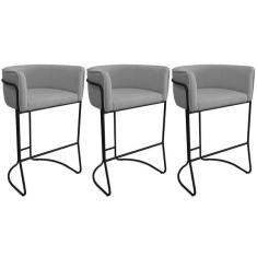 Imagem de Kit 03 Banquetas Alta Com Encosto Betina Base Preto Poli ster