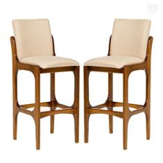 Imagem de Kit 2 Banquetas para Cozinha Americana Lisboa Madeira Imbuia Linho Beg