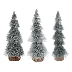 Imagem de 3 peças de árvores de Natal em miniatura, pinheiro artificial em camadas com base de madeira, enfeite de árvore de Natal fosco para decoração de mesa de Natal, festas de fim de ano, casa