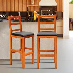 Imagem de Kit 2 Banquetas Para Área De Churrasco Madeira Maciça Assento Estofado Preto Gal Shop jm