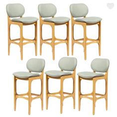 Imagem de Kit 6 Banquetas para Área Gourmet Decor Madeira Mel Linho Verde L84 RMI