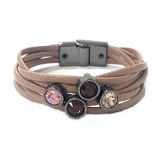 Imagem de Pulseira Armazem RR Bijoux couro cristais redondos rose