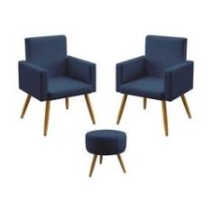 Imagem de Kit 2 Poltronas Vega e Puff Solar Sued  Marinho Aradecor