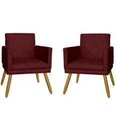 Imagem de Kit 02 Poltrona Decorativa Pés Palito Nina Estilo Matelassê Bordô - DS Estofados