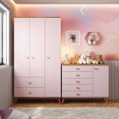 Imagem de Guarda-Roupa Bartira Ternura com 3 Portas, 2 Gavetas + Cômoda Bartira Ternura com 5 Gavetas e 1 Porta