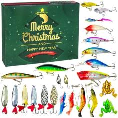 Imagem de Calendário do Advento com contagem regressiva de Natal - Conjunto de iscas de pesca de 24 dias para pescador e homens adultos - Presente surpresa de Natal 2024 para pai, vovô