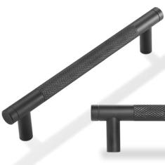 Imagem de POVEFONK Pacote com 20 puxadores de armário de cozinha pretos foscos, puxadores de armário serrilhados, puxadores de gaveta pretos