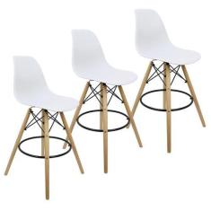 Imagem de Kit 3 Banquetas Charles Eames Eiffel Wood Design Base Fixa - Lianto De