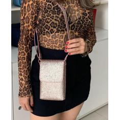 Imagem de Bolsa festa com brilho transversal cabe celular bolso único ideal para