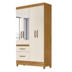 Imagem de Guarda Roupa Solteiro com Espelho 4 Portas 2 Gavetas Dalí M07 Freijó/Off White - Mpozenato