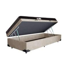 Imagem de Cama Box Baú Solteiro Colchão Espuma D33 + Box Suede Bege Serra Negra 62x88x188