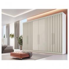 Imagem de Guarda-roupa Casal 6 Portas 6 Gavetas Móveis Europa Ripado Potente Off White