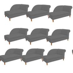 Imagem de Kit 09 Recamier  Decorativa  Judi Pé Em Madeira  2 Lugares Sala De Est