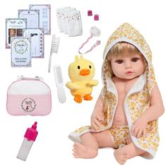 Imagem de Boneca Bebê Reborn Cabelo Loiro Com Bolsa 20 Acessórios - Cegonha Rebo