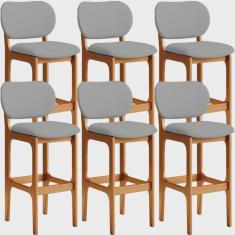 Imagem de Kit 06 Banquetas Alta Para Cozinha Madeira Fixa Betta L02 Imbuia Facto Cinza - Lyam Decor