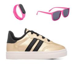 Imagem de Combo Infantil Tenis Casual Oculos Relogio Menina Funfy 340A, Dourado,