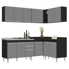Imagem de Armário De Cozinha Modulado De Canto 6 Peças Cp30 Com Pia Inox Preto/C