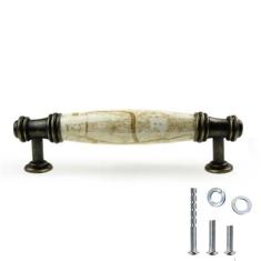 Imagem de Cubo de decoração DIY - Puxadores de armário de latão antigo, conjunto de puxadores de gaveta de 10 peças com alças de armário de cerâmica arredondadas, alças para armários e gavetas, puxadores de