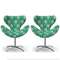 Imagem de Kit 2 Cadeiras Egg Floral Verde Poltrona Decorativa Com Base Giratória