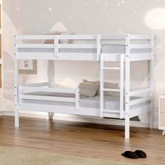 Imagem de Beliche Infantil Eco com Grade de Proteção Madeira Maciça Branco Mobilistore