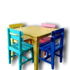 Imagem de Mesa Madeira Infantil 4 Cadeiras Brincadeira Garantida - Dziado Brinqu